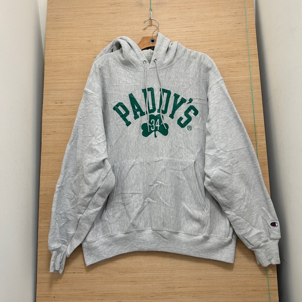 Champion Premium Reverse Weave Paddy's 34 Hoodie Heather Gray Large 7437